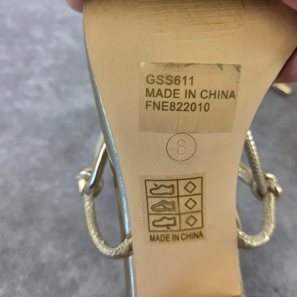 Gold Metallic Lace Up Block Heel Sandals Square Toe Strappy Ankle Tie GSS611